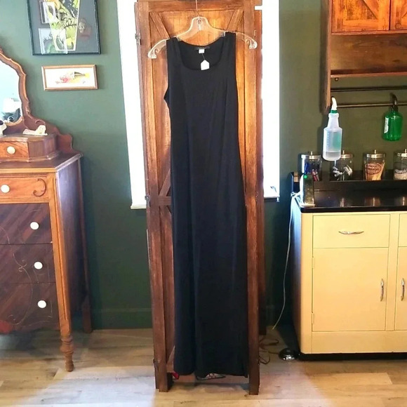 90s Zara Basic Minimalist Black Maxi Dress Size Small Medium - Picture 5 of 6